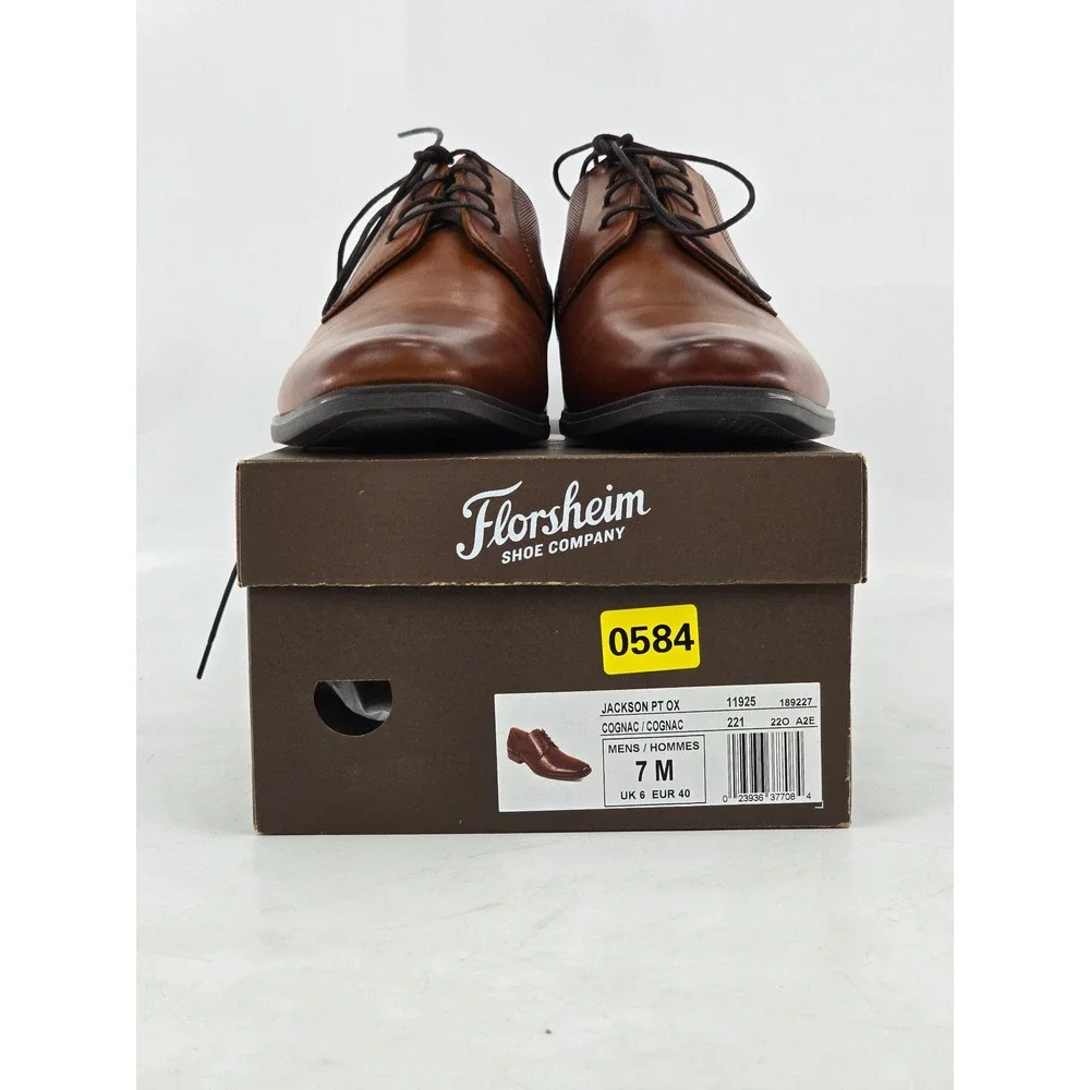 Florsheim Jackson PT OX Mens 7 M Cognac Plain Toe Derby Shoes - Excellent